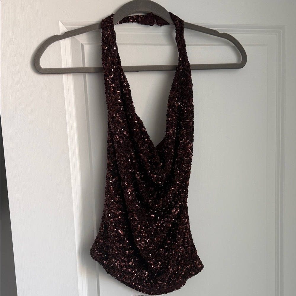 Zara Burgundy Sequin Halter Top